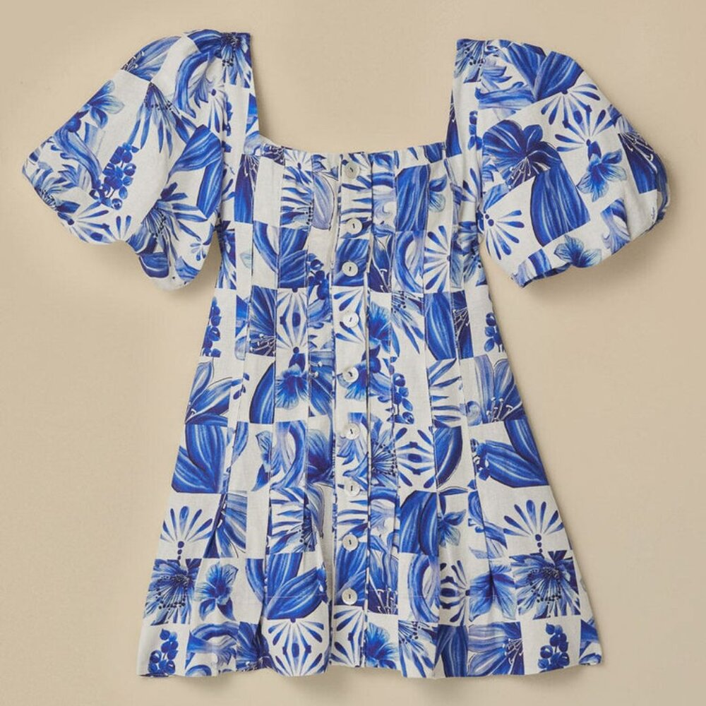 Farm Rio Garden Tiles Linen Mini Dress by Anthropologie - Picture 7 of 7
